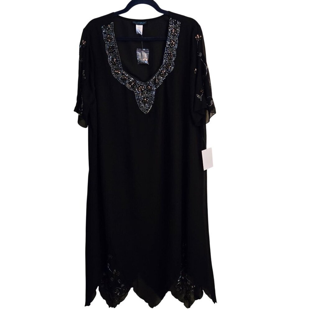 Ulla Popken NWT Black Beaded A Line For Chiffon Formal Maxi Dress Size 16/18
